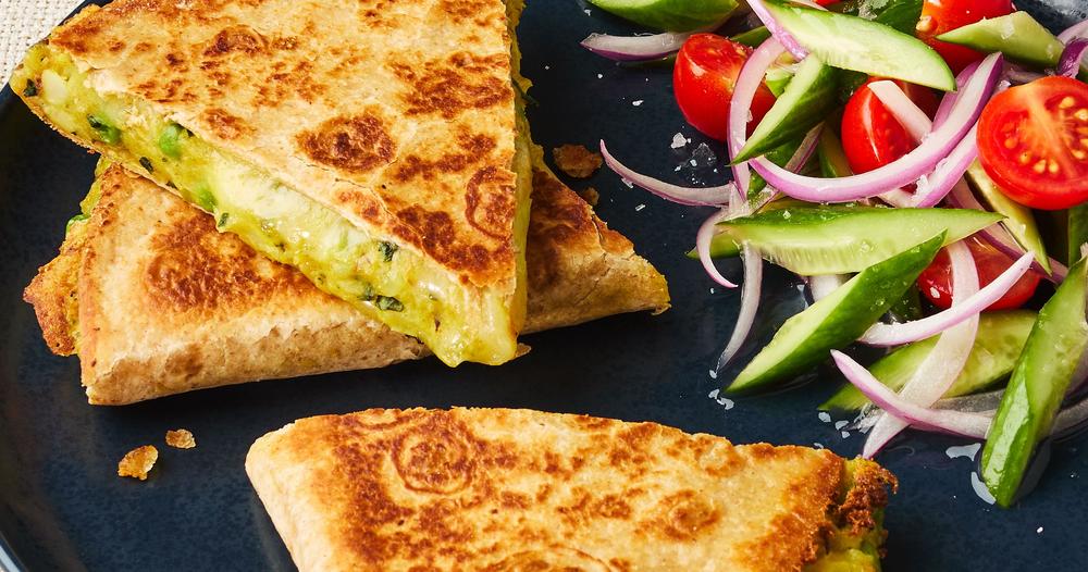 Samosa-Dillas with Cucumber Salad | Punchfork