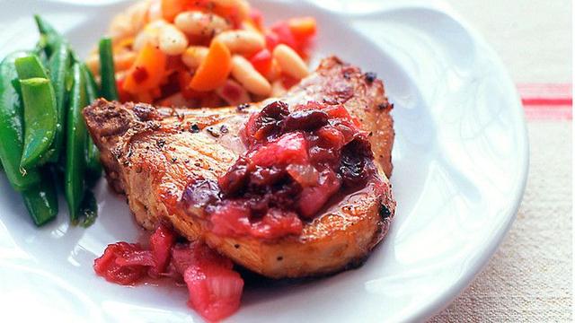 Pork Chops with Rhubarb-Cherry Sauce | Punchfork