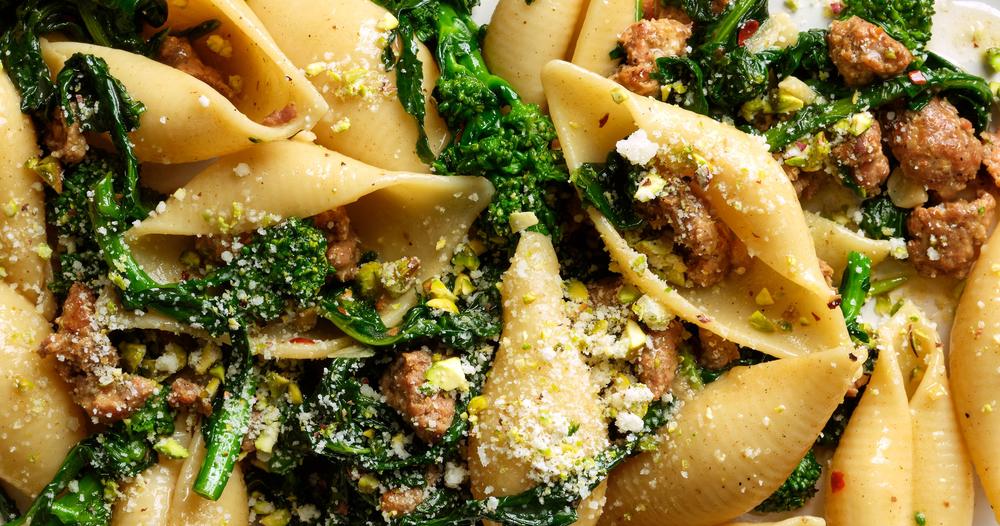 Big Shells with Spicy Lamb Sausage and Pistachios | Punchfork
