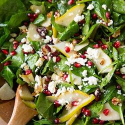 pomegranate and pear green salad with ginger dressing Pomegranate & Pear Green Salad with Ginger Dressing