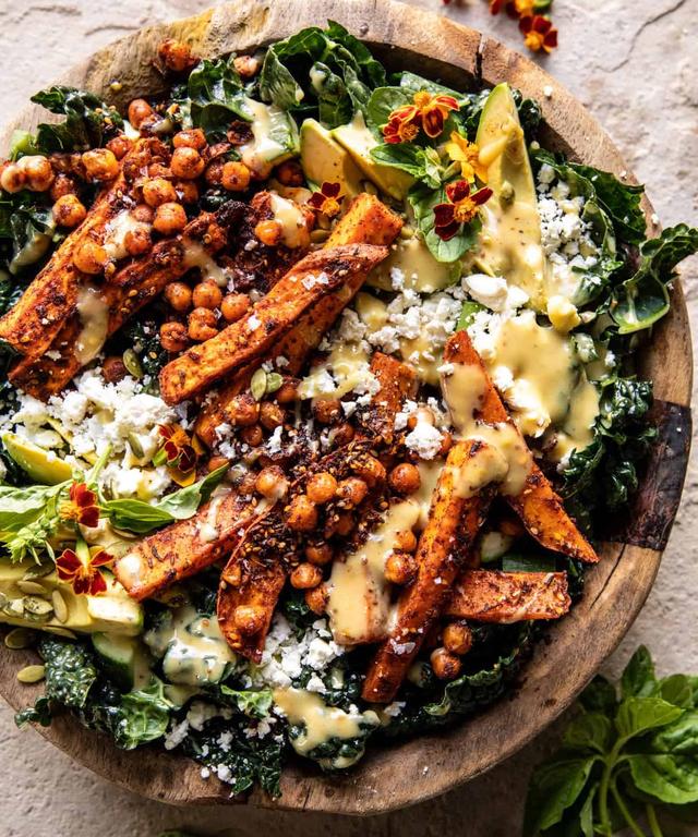 Sweet Potato Kale Salad with Creamy Honey Mustard Dressing