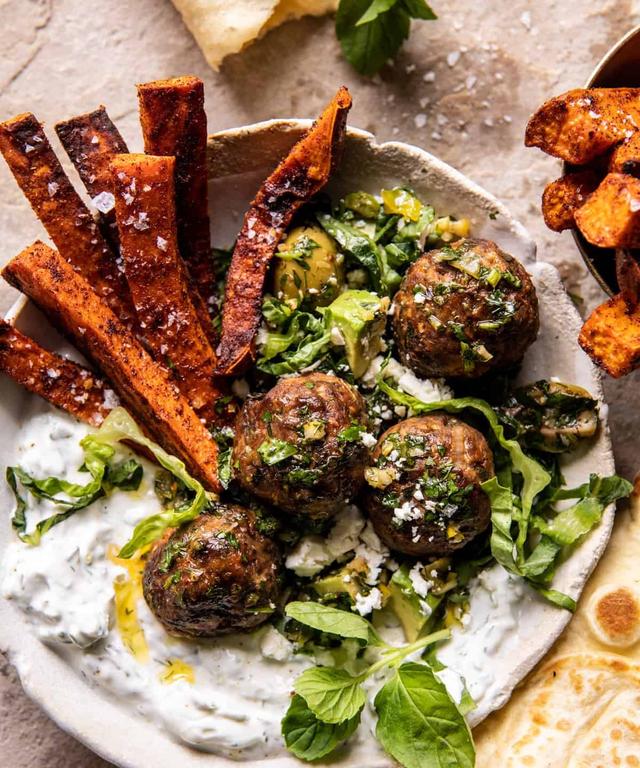 Sheet Pan Greek Meatballs and Tzatzik | Punchfork